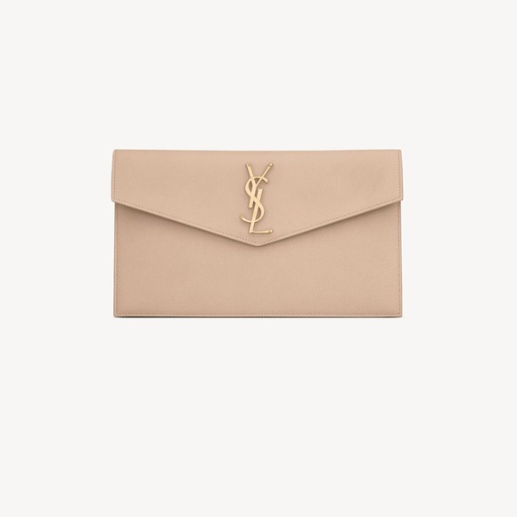 Yves Saint Laurent Beige Clutch with Gold Logo - Picture 1 of 3